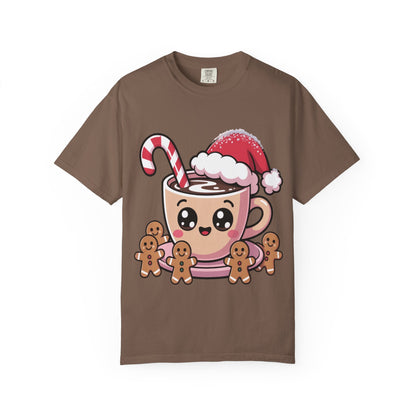 Festive Cocoa Companions: Kawaii Holiday Cheer, Cute Cartoon Christmas IllustrationT-Shirt – Custom T-Shirt by PixelCraft360, unique decoration for events and special gifts