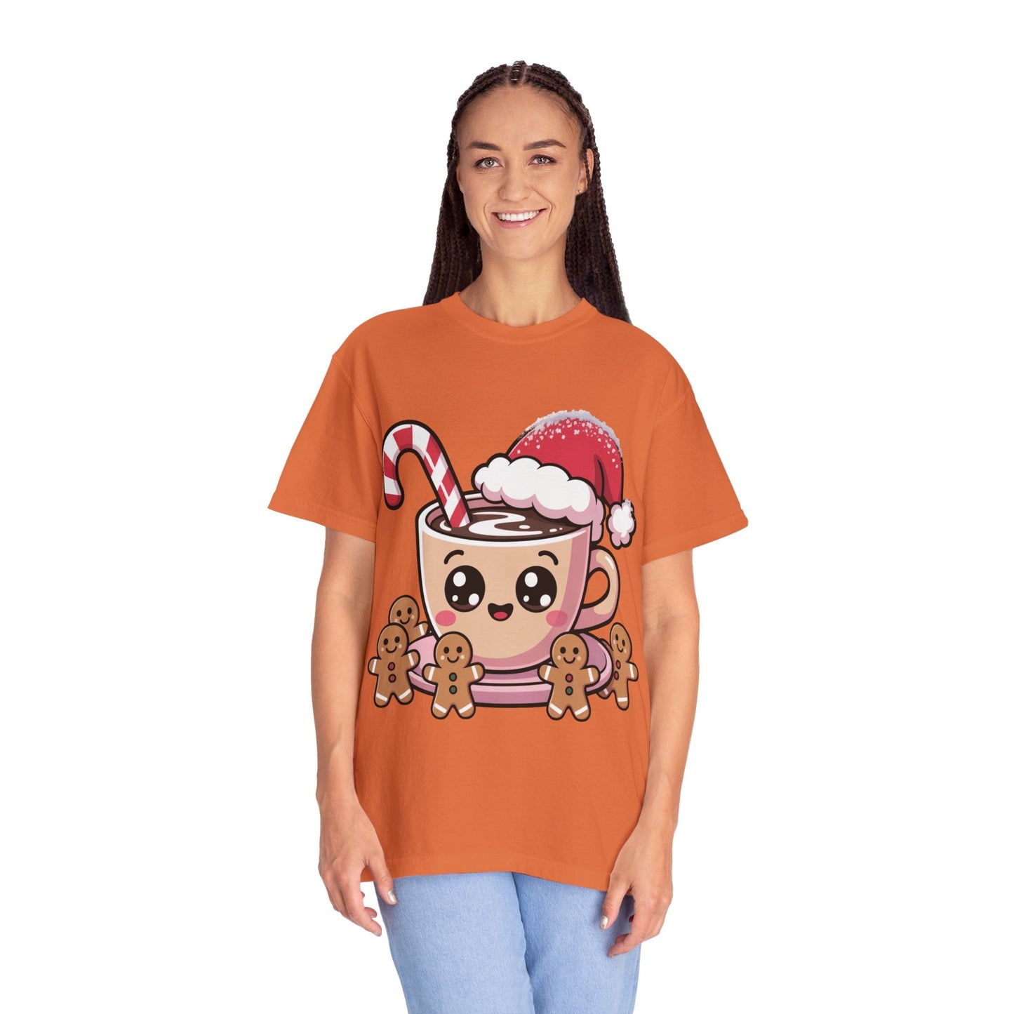 Festive Cocoa Companions: Kawaii Holiday Cheer, Cute Cartoon Christmas IllustrationT-Shirt – Custom T-Shirt by PixelCraft360, unique decoration for events and special gifts