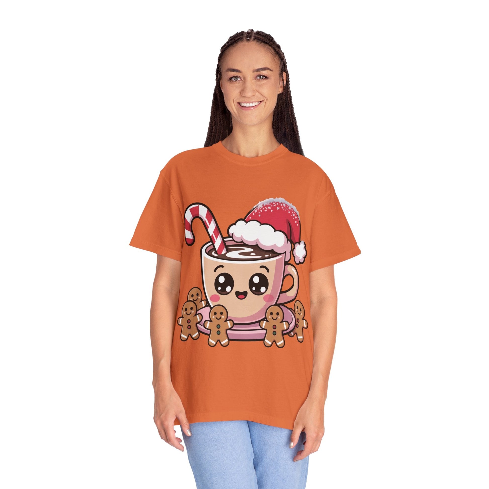 Festive Cocoa Companions: Kawaii Holiday Cheer, Cute Cartoon Christmas IllustrationT-Shirt – Custom T-Shirt by PixelCraft360, unique decoration for events and special gifts