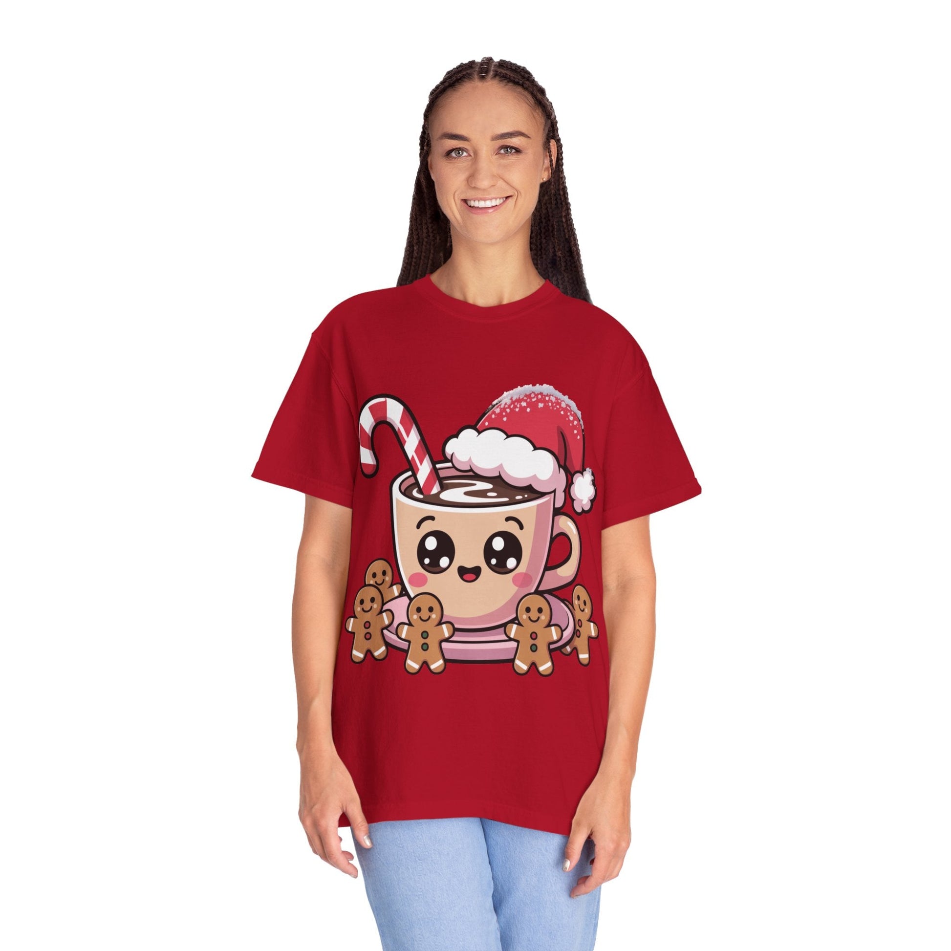 Festive Cocoa Companions: Kawaii Holiday Cheer, Cute Cartoon Christmas IllustrationT-Shirt – Custom T-Shirt by PixelCraft360, unique decoration for events and special gifts