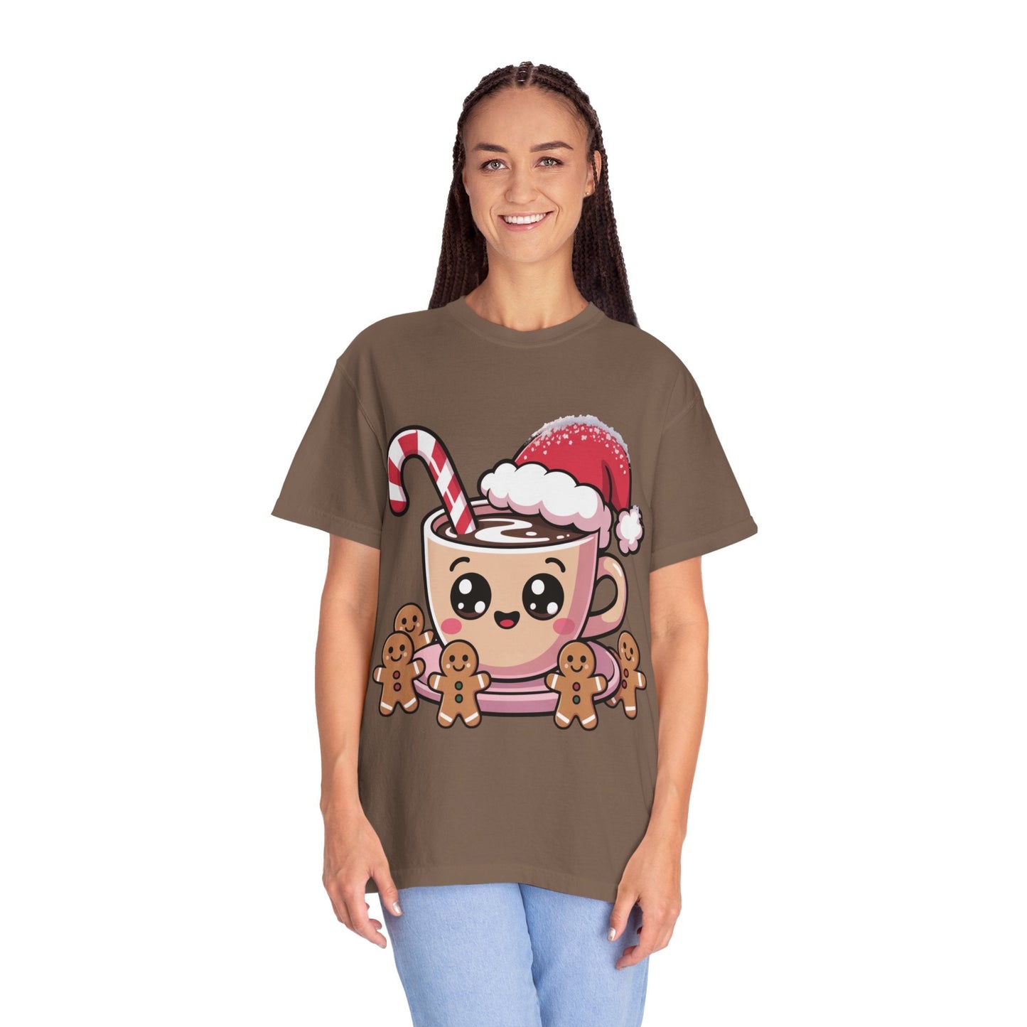 Festive Cocoa Companions: Kawaii Holiday Cheer, Cute Cartoon Christmas IllustrationT-Shirt – Custom T-Shirt by PixelCraft360, unique decoration for events and special gifts