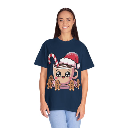 Festive Cocoa Companions: Kawaii Holiday Cheer, Cute Cartoon Christmas IllustrationT-Shirt – Custom T-Shirt by PixelCraft360, unique decoration for events and special gifts