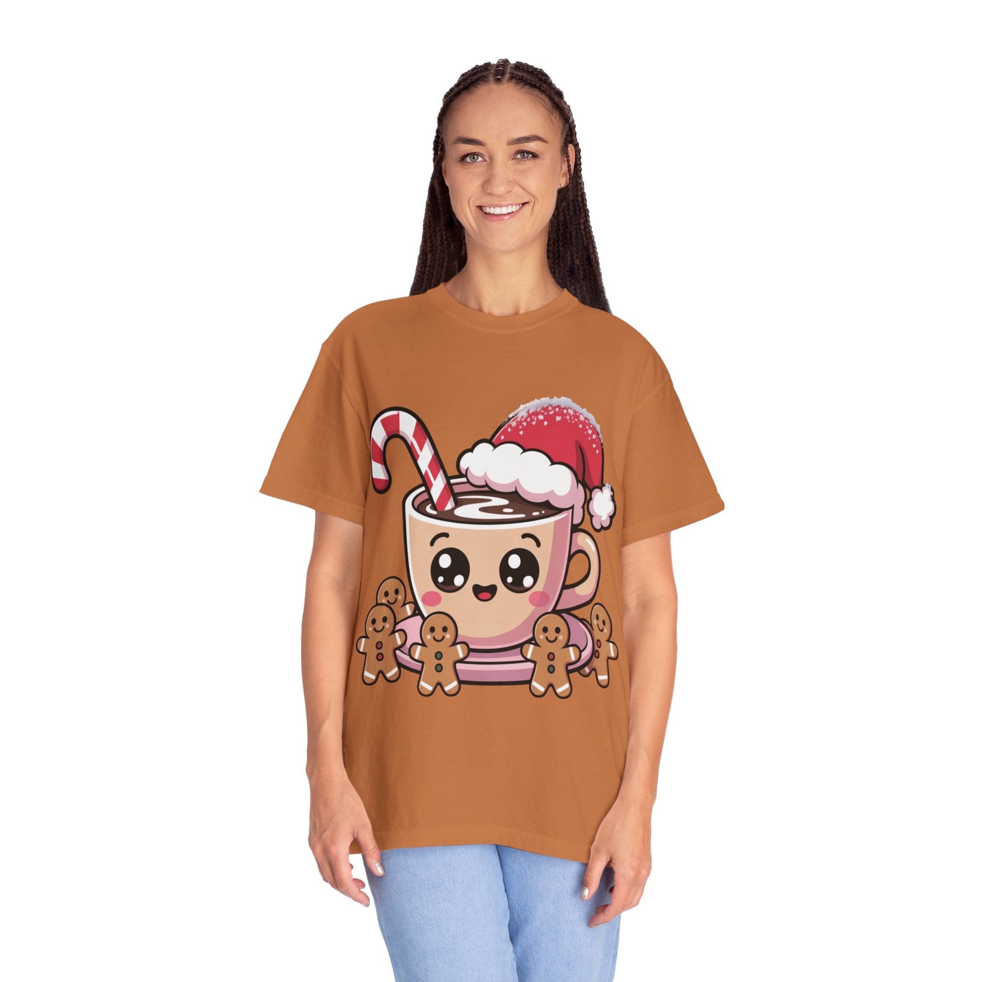 Festive Cocoa Companions: Kawaii Holiday Cheer, Cute Cartoon Christmas IllustrationT-Shirt – Custom T-Shirt by PixelCraft360, unique decoration for events and special gifts