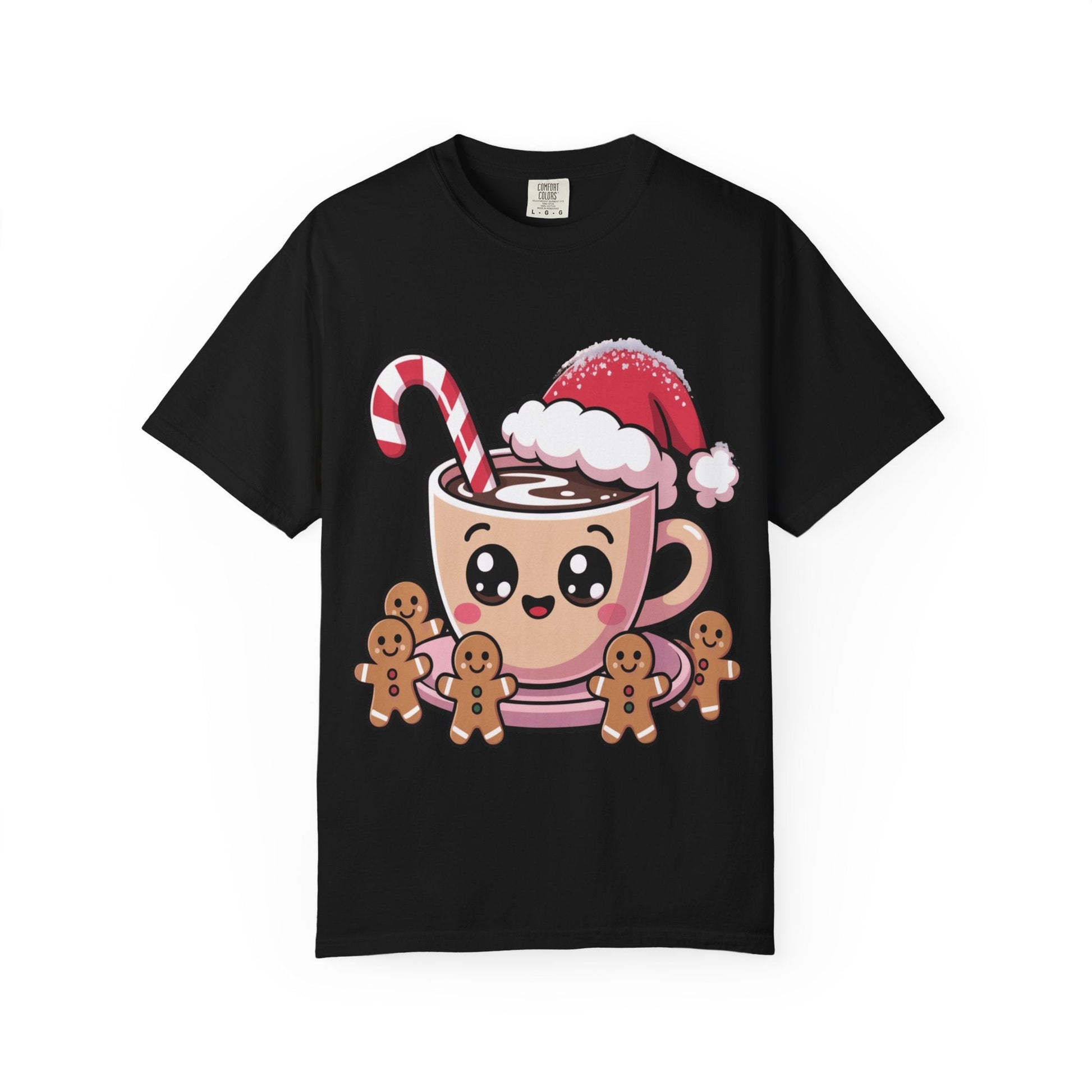 Festive Cocoa Companions: Kawaii Holiday Cheer, Cute Cartoon Christmas IllustrationT-Shirt – Custom T-Shirt by PixelCraft360, unique decoration for events and special gifts