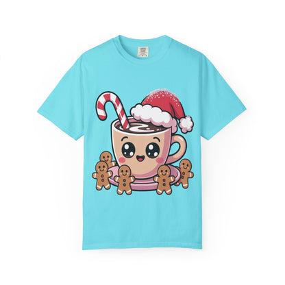Festive Cocoa Companions: Kawaii Holiday Cheer, Cute Cartoon Christmas IllustrationT-Shirt – Custom T-Shirt by PixelCraft360, unique decoration for events and special gifts