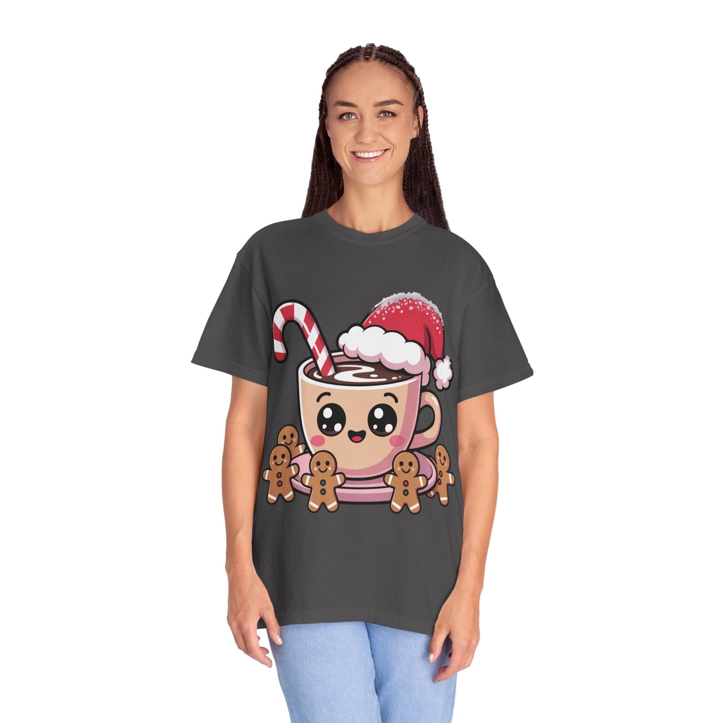 Festive Cocoa Companions: Kawaii Holiday Cheer, Cute Cartoon Christmas IllustrationT-Shirt – Custom T-Shirt by PixelCraft360, unique decoration for events and special gifts