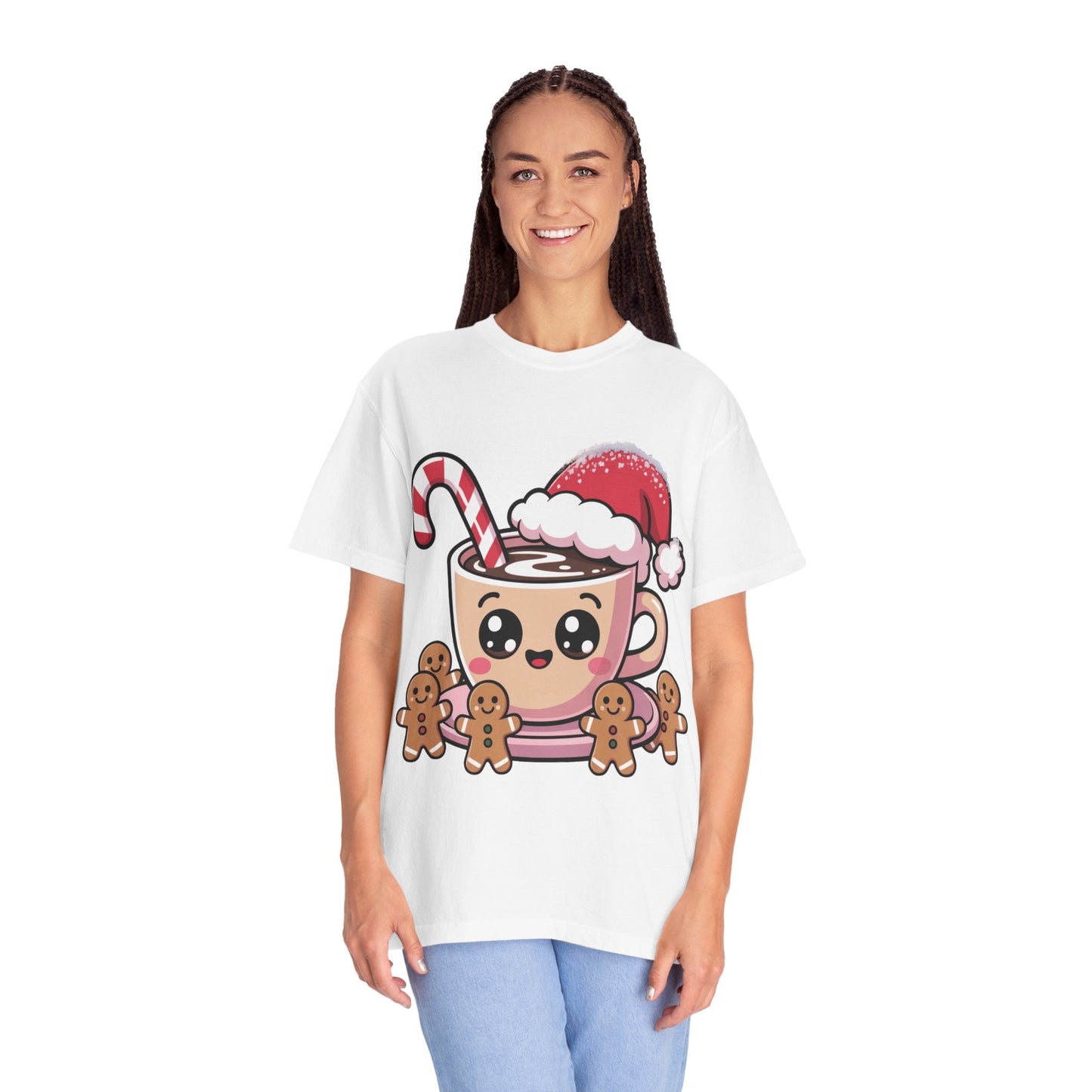 Festive Cocoa Companions: Kawaii Holiday Cheer, Cute Cartoon Christmas IllustrationT-Shirt – Custom T-Shirt by PixelCraft360, unique decoration for events and special gifts