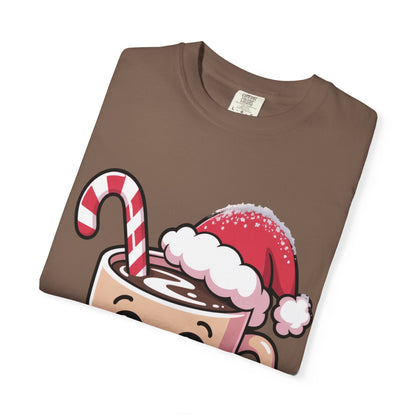 Festive Cocoa Companions: Kawaii Holiday Cheer, Cute Cartoon Christmas IllustrationT-Shirt – Custom T-Shirt by PixelCraft360, unique decoration for events and special gifts