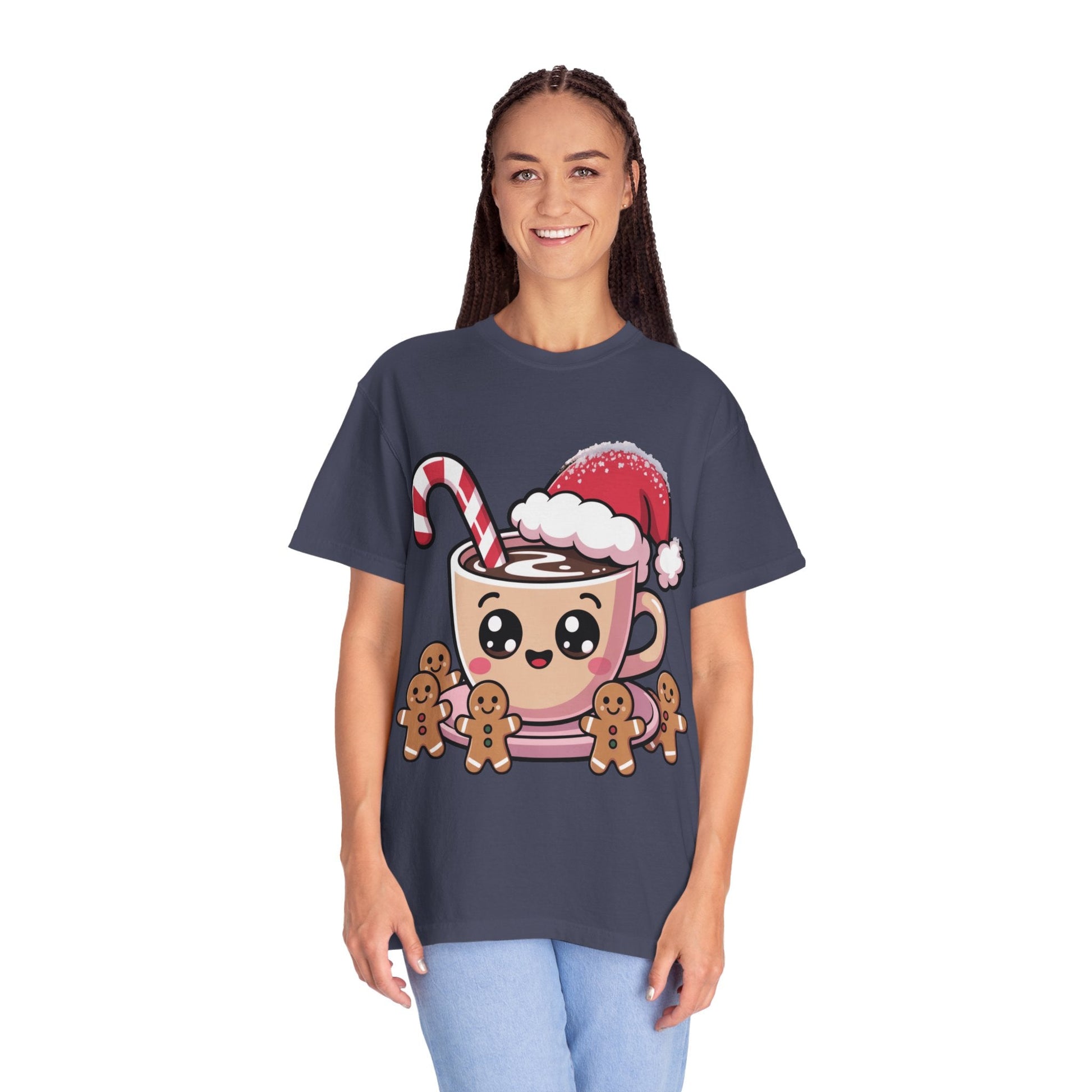 Festive Cocoa Companions: Kawaii Holiday Cheer, Cute Cartoon Christmas IllustrationT-Shirt – Custom T-Shirt by PixelCraft360, unique decoration for events and special gifts