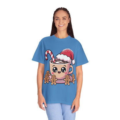 Festive Cocoa Companions: Kawaii Holiday Cheer, Cute Cartoon Christmas IllustrationT-Shirt – Custom T-Shirt by PixelCraft360, unique decoration for events and special gifts