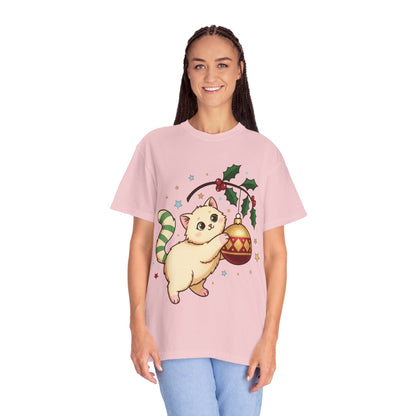 Festive Feline Fantasy: Christmas Kawaii Kitten, Digital Anime Holiday Illustration T-shirt – Custom T-Shirt by PixelCraft360, unique decoration for events and special gifts