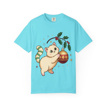 Festive Feline Fantasy: Christmas Kawaii Kitten, Digital Anime Holiday Illustration T-shirt – Custom T-Shirt by PixelCraft360, unique decoration for events and special gifts