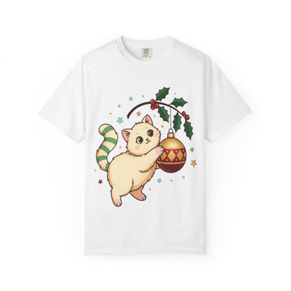 Festive Feline Fantasy: Christmas Kawaii Kitten, Digital Anime Holiday Illustration T-shirt – Custom T-Shirt by PixelCraft360, unique decoration for events and special gifts