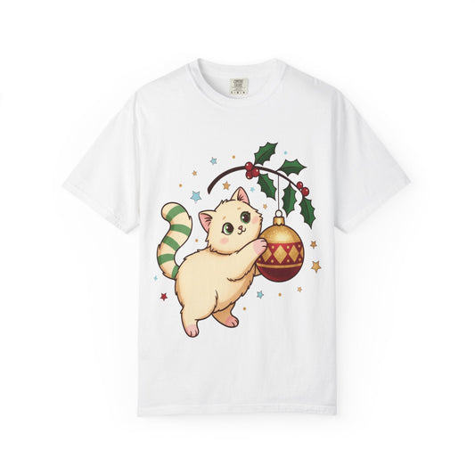 Festive Feline Fantasy: Christmas Kawaii Kitten, Digital Anime Holiday Illustration T-shirt – Custom T-Shirt by PixelCraft360, unique decoration for events and special gifts