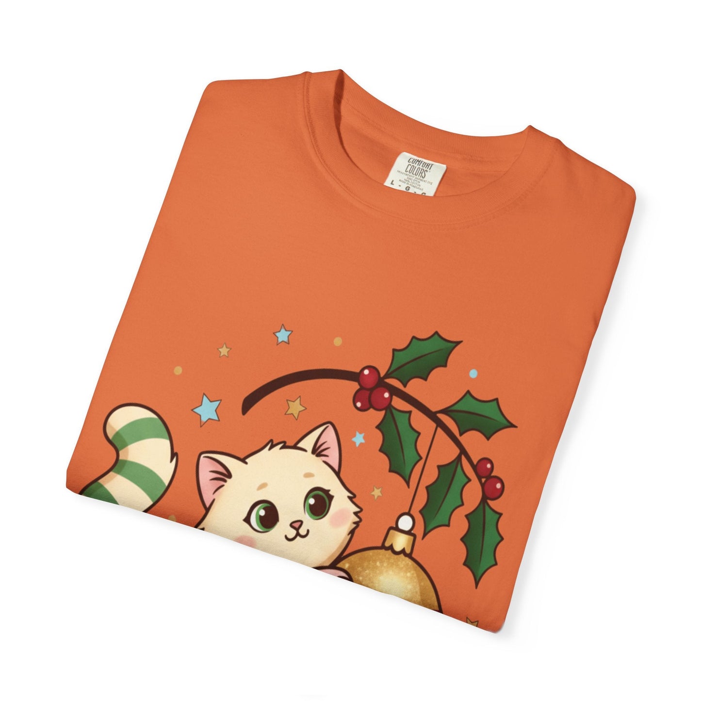 Festive Feline Fantasy: Christmas Kawaii Kitten, Digital Anime Holiday Illustration T-shirt – Custom T-Shirt by PixelCraft360, unique decoration for events and special gifts