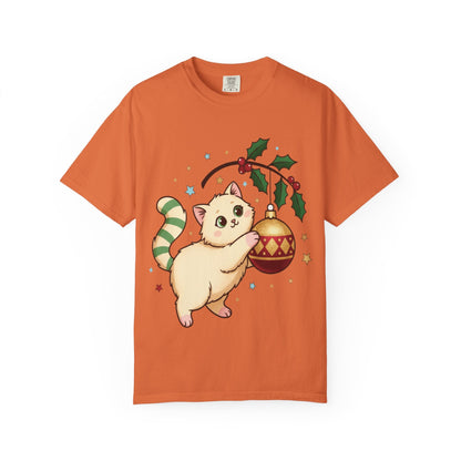 Festive Feline Fantasy: Christmas Kawaii Kitten, Digital Anime Holiday Illustration T-shirt – Custom T-Shirt by PixelCraft360, unique decoration for events and special gifts