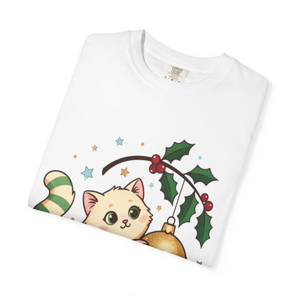 Festive Feline Fantasy: Christmas Kawaii Kitten, Digital Anime Holiday Illustration T-shirt – Custom T-Shirt by PixelCraft360, unique decoration for events and special gifts