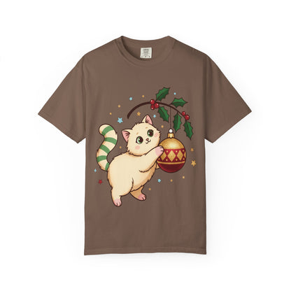 Festive Feline Fantasy: Christmas Kawaii Kitten, Digital Anime Holiday Illustration T-shirt – Custom T-Shirt by PixelCraft360, unique decoration for events and special gifts
