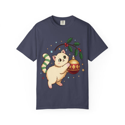 Festive Feline Fantasy: Christmas Kawaii Kitten, Digital Anime Holiday Illustration T-shirt – Custom T-Shirt by PixelCraft360, unique decoration for events and special gifts