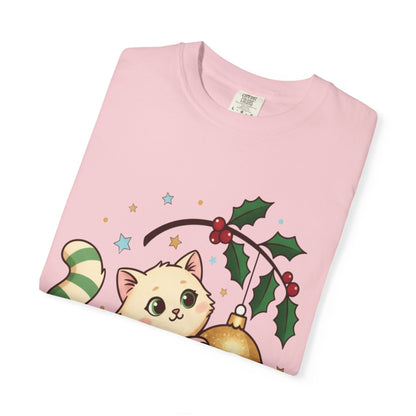 Festive Feline Fantasy: Christmas Kawaii Kitten, Digital Anime Holiday Illustration T-shirt – Custom T-Shirt by PixelCraft360, unique decoration for events and special gifts