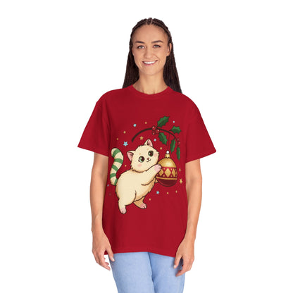 Festive Feline Fantasy: Christmas Kawaii Kitten, Digital Anime Holiday Illustration T-shirt – Custom T-Shirt by PixelCraft360, unique decoration for events and special gifts