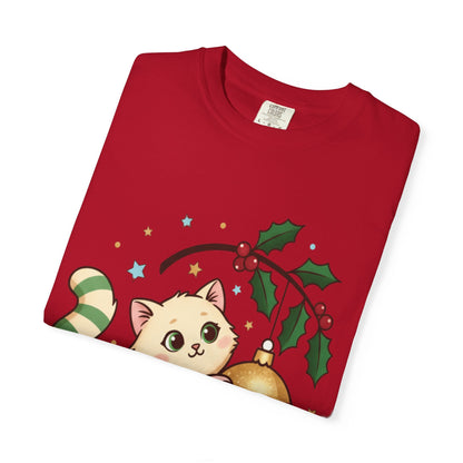 Festive Feline Fantasy: Christmas Kawaii Kitten, Digital Anime Holiday Illustration T-shirt – Custom T-Shirt by PixelCraft360, unique decoration for events and special gifts