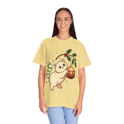 Festive Feline Fantasy: Christmas Kawaii Kitten, Digital Anime Holiday Illustration T-shirt – Custom T-Shirt by PixelCraft360, unique decoration for events and special gifts