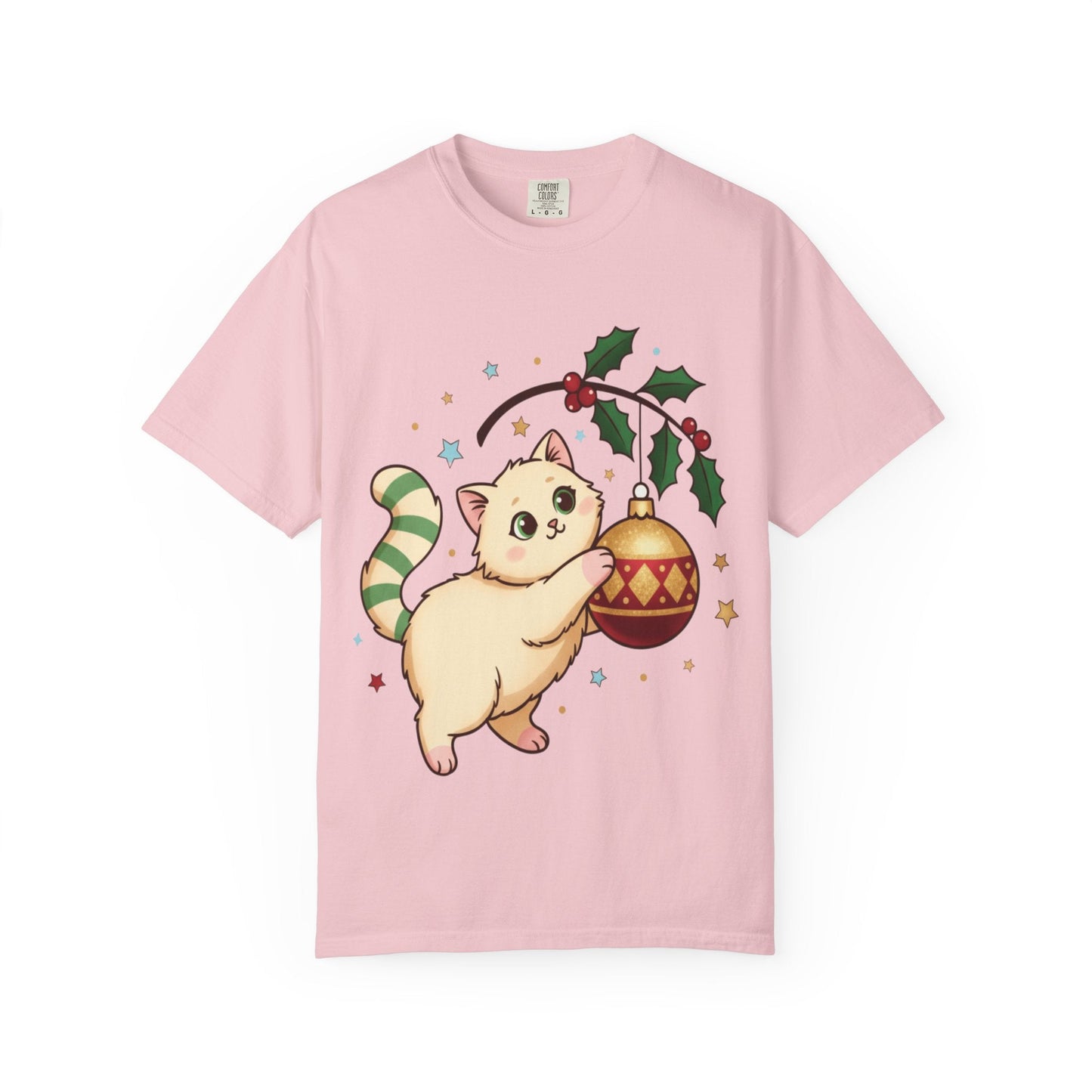 Festive Feline Fantasy: Christmas Kawaii Kitten, Digital Anime Holiday Illustration T-shirt – Custom T-Shirt by PixelCraft360, unique decoration for events and special gifts