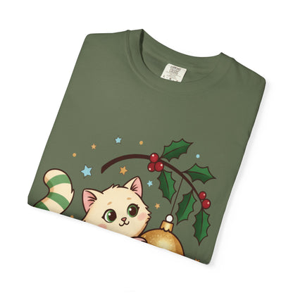 Festive Feline Fantasy: Christmas Kawaii Kitten, Digital Anime Holiday Illustration T-shirt – Custom T-Shirt by PixelCraft360, unique decoration for events and special gifts