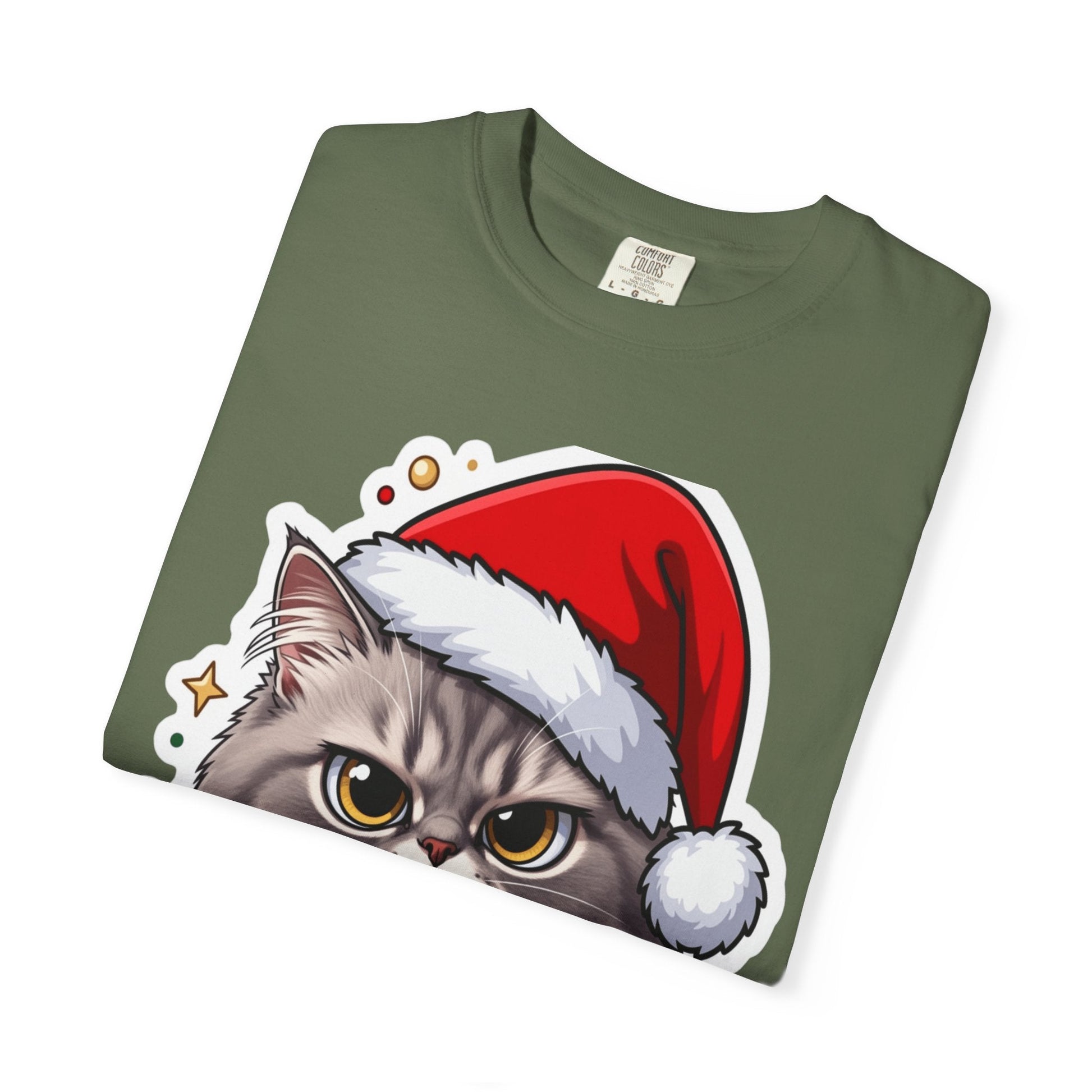 Festive Feline Fury: Holiday Grumpy Cat Illustration, Anime - Style Christmas Artwork T-shirt – Custom T-Shirt by PixelCraft360, unique decoration for events and special gifts