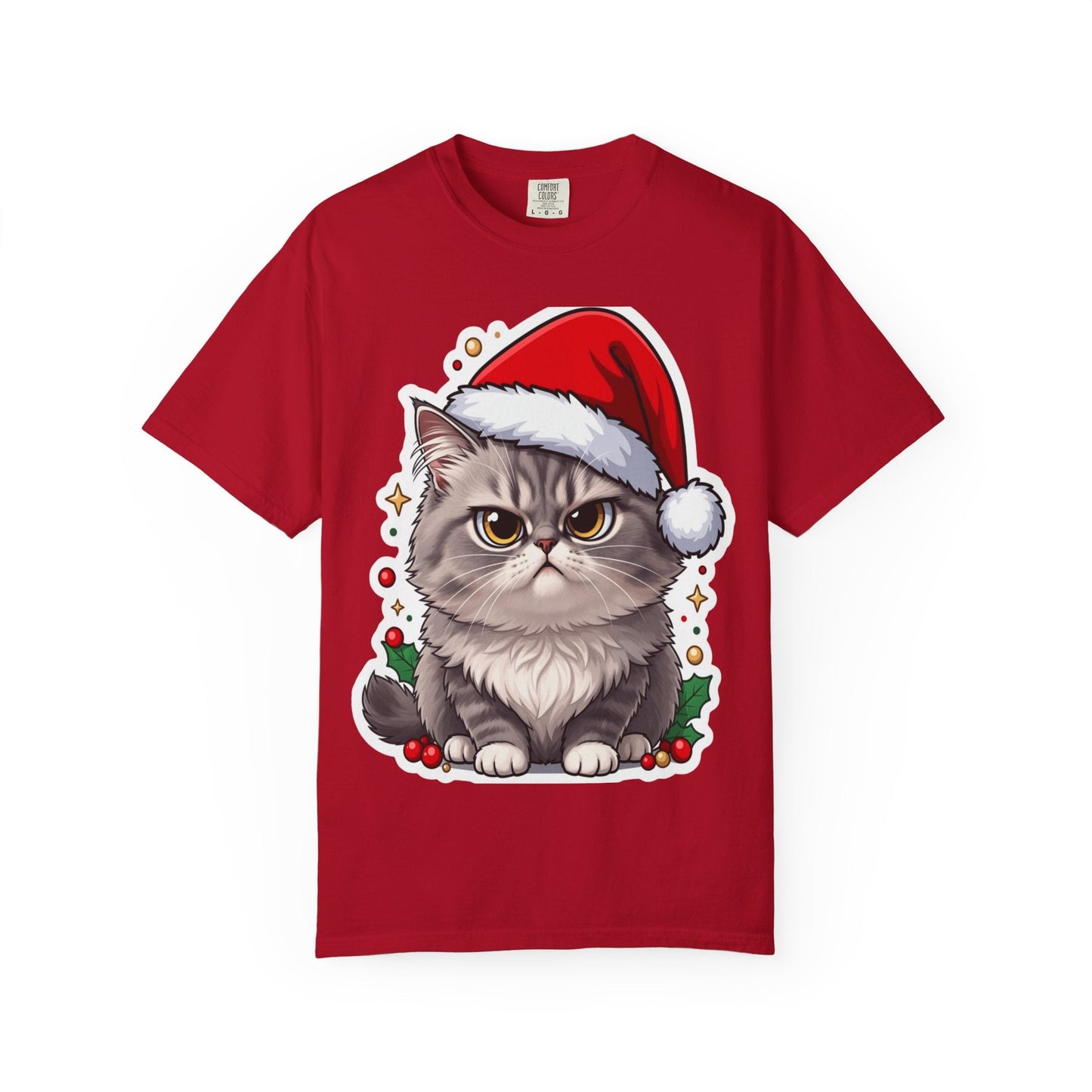 Festive Feline Fury: Holiday Grumpy Cat Illustration, Anime - Style Christmas Artwork T-shirt – Custom T-Shirt by PixelCraft360, unique decoration for events and special gifts