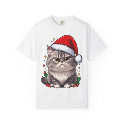 Festive Feline Fury: Holiday Grumpy Cat Illustration, Anime - Style Christmas Artwork T-shirt – Custom T-Shirt by PixelCraft360, unique decoration for events and special gifts
