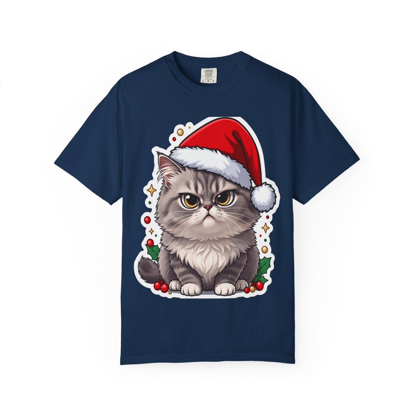 Festive Feline Fury: Holiday Grumpy Cat Illustration, Anime - Style Christmas Artwork T-shirt – Custom T-Shirt by PixelCraft360, unique decoration for events and special gifts