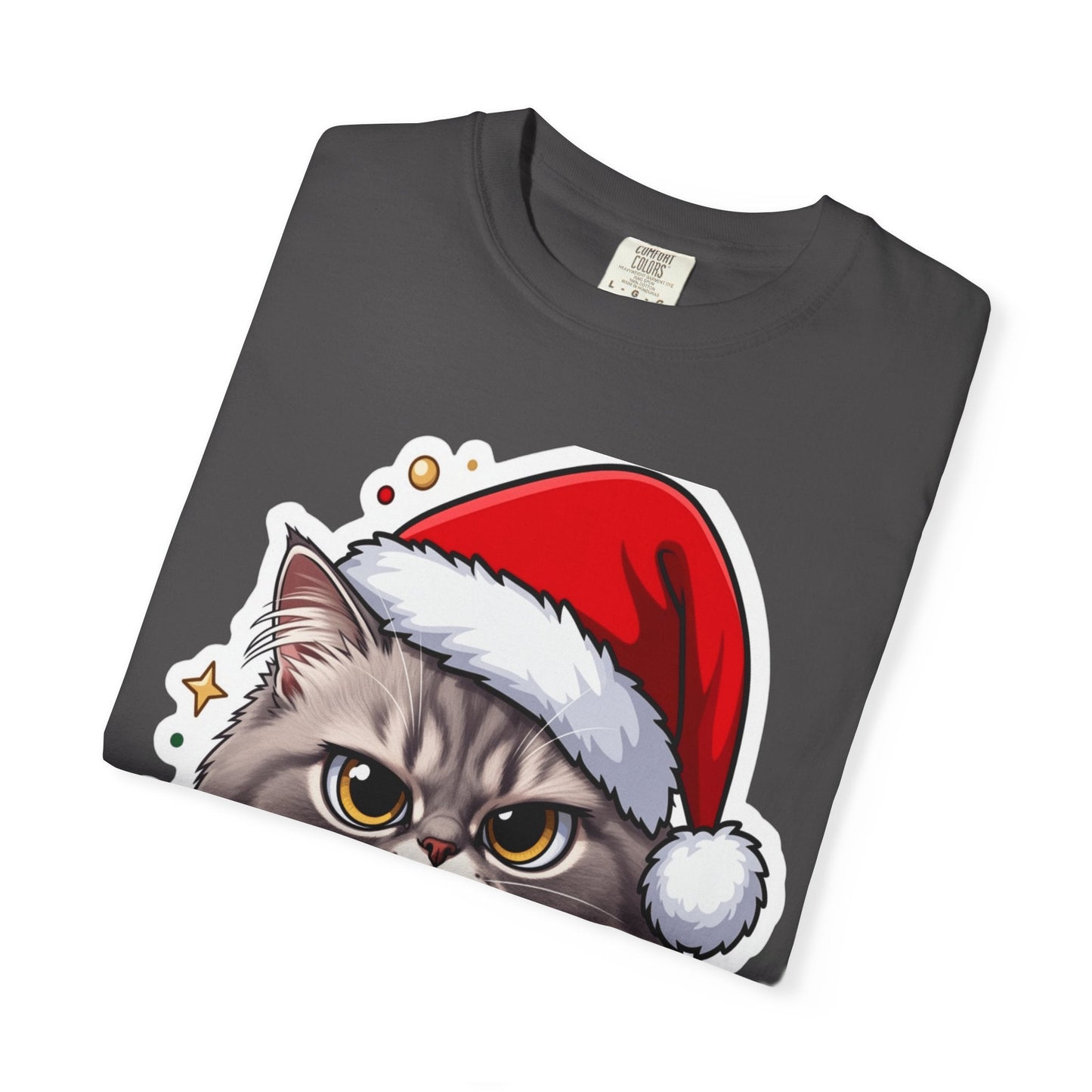 Festive Feline Fury: Holiday Grumpy Cat Illustration, Anime - Style Christmas Artwork T-shirt – Custom T-Shirt by PixelCraft360, unique decoration for events and special gifts