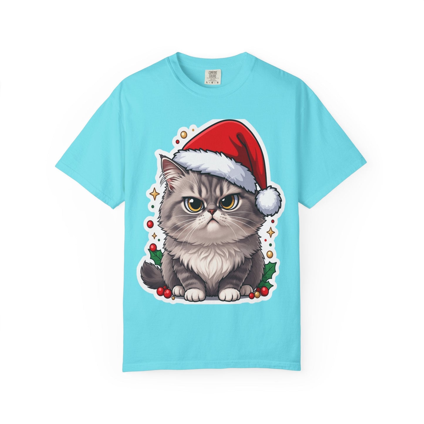 Festive Feline Fury: Holiday Grumpy Cat Illustration, Anime - Style Christmas Artwork T-shirt – Custom T-Shirt by PixelCraft360, unique decoration for events and special gifts