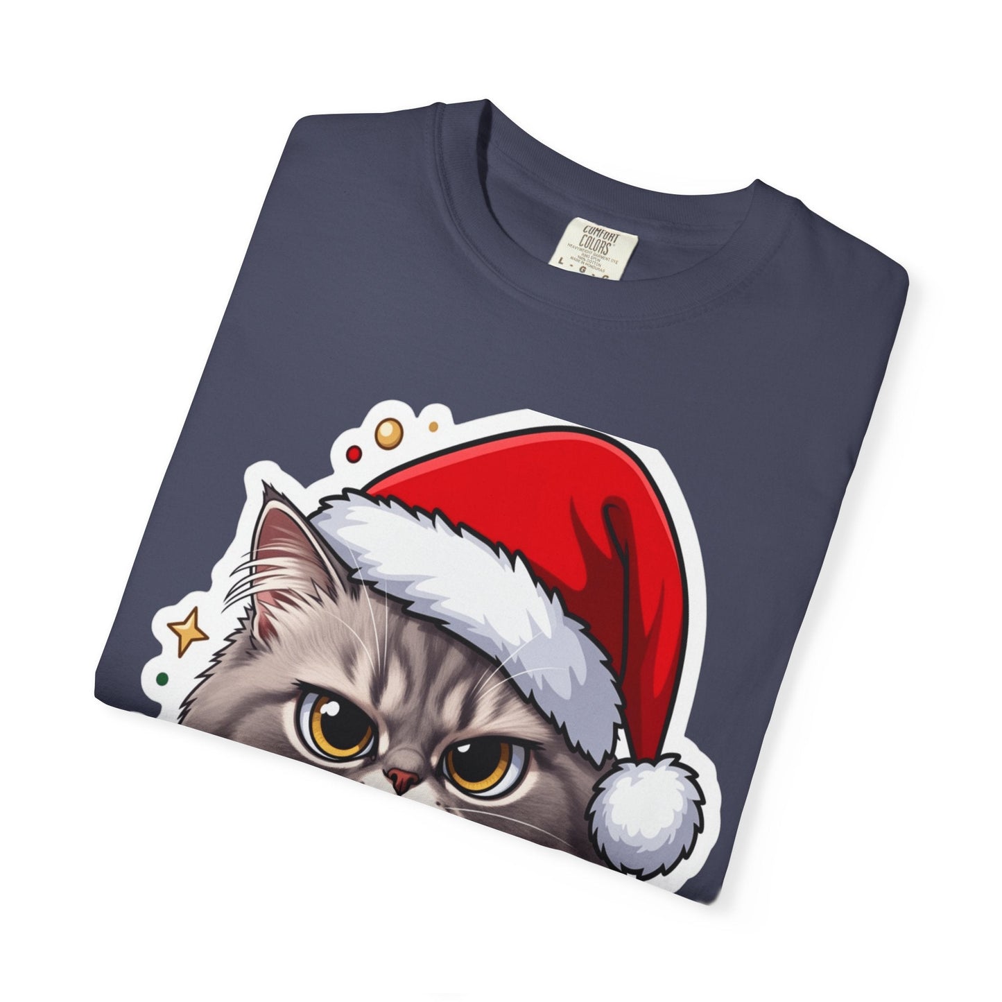 Festive Feline Fury: Holiday Grumpy Cat Illustration, Anime - Style Christmas Artwork T-shirt – Custom T-Shirt by PixelCraft360, unique decoration for events and special gifts