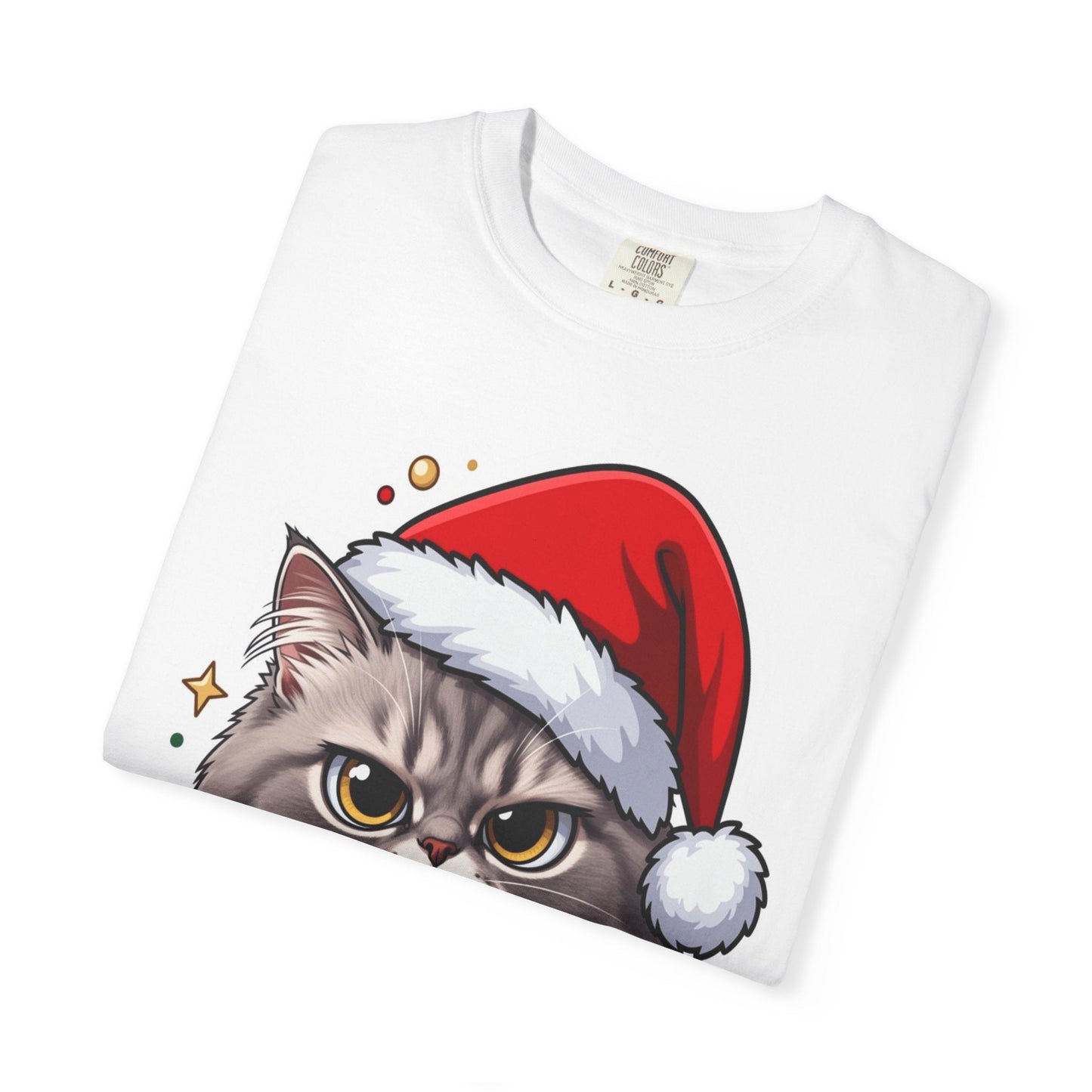 Festive Feline Fury: Holiday Grumpy Cat Illustration, Anime - Style Christmas Artwork T-shirt – Custom T-Shirt by PixelCraft360, unique decoration for events and special gifts