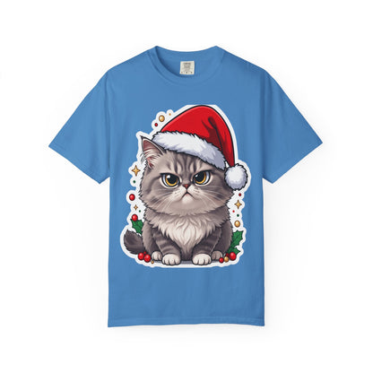 Festive Feline Fury: Holiday Grumpy Cat Illustration, Anime - Style Christmas Artwork T-shirt – Custom T-Shirt by PixelCraft360, unique decoration for events and special gifts