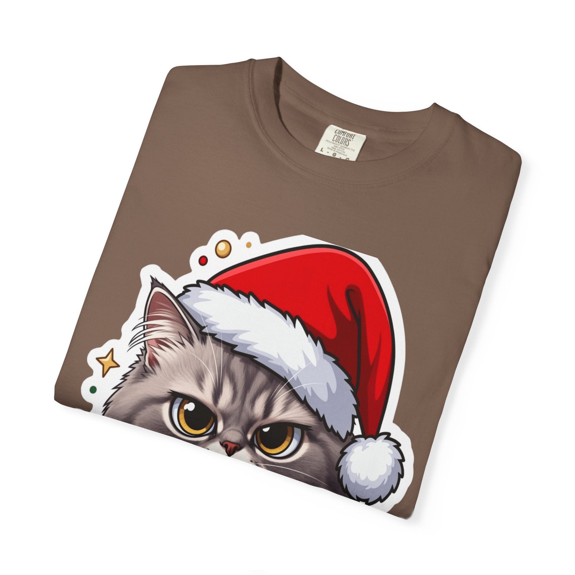 Festive Feline Fury: Holiday Grumpy Cat Illustration, Anime - Style Christmas Artwork T-shirt – Custom T-Shirt by PixelCraft360, unique decoration for events and special gifts