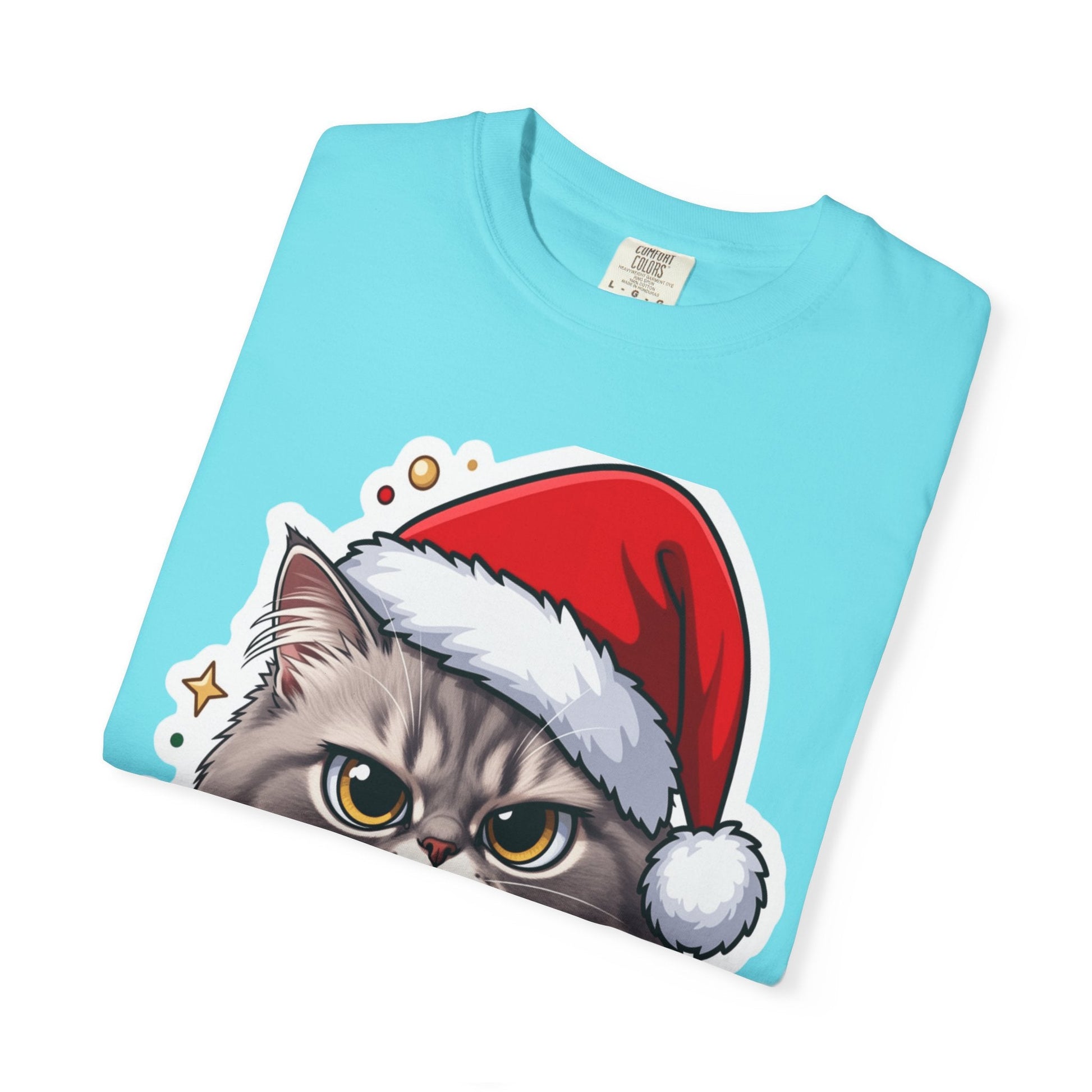 Festive Feline Fury: Holiday Grumpy Cat Illustration, Anime - Style Christmas Artwork T-shirt – Custom T-Shirt by PixelCraft360, unique decoration for events and special gifts