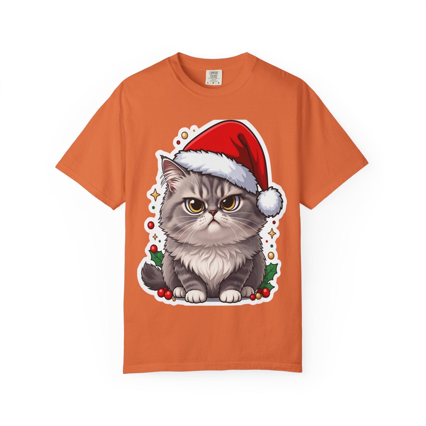 Festive Feline Fury: Holiday Grumpy Cat Illustration, Anime - Style Christmas Artwork T-shirt – Custom T-Shirt by PixelCraft360, unique decoration for events and special gifts