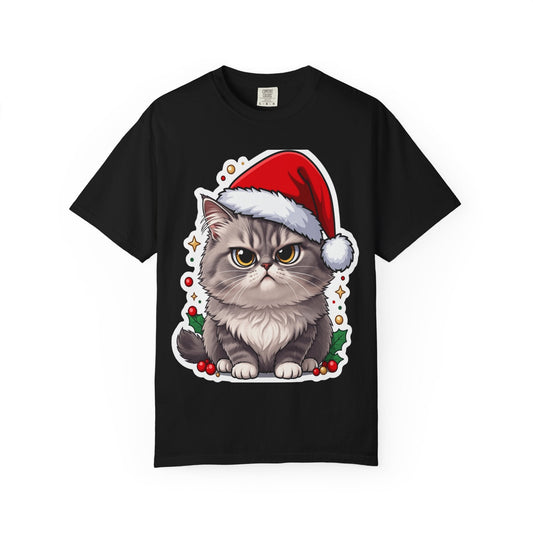 Festive Feline Fury: Holiday Grumpy Cat Illustration, Anime - Style Christmas Artwork T-shirt – Custom T-Shirt by PixelCraft360, unique decoration for events and special gifts