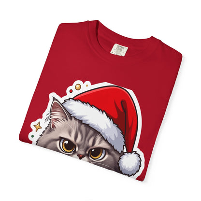 Festive Feline Fury: Holiday Grumpy Cat Illustration, Anime - Style Christmas Artwork T-shirt – Custom T-Shirt by PixelCraft360, unique decoration for events and special gifts