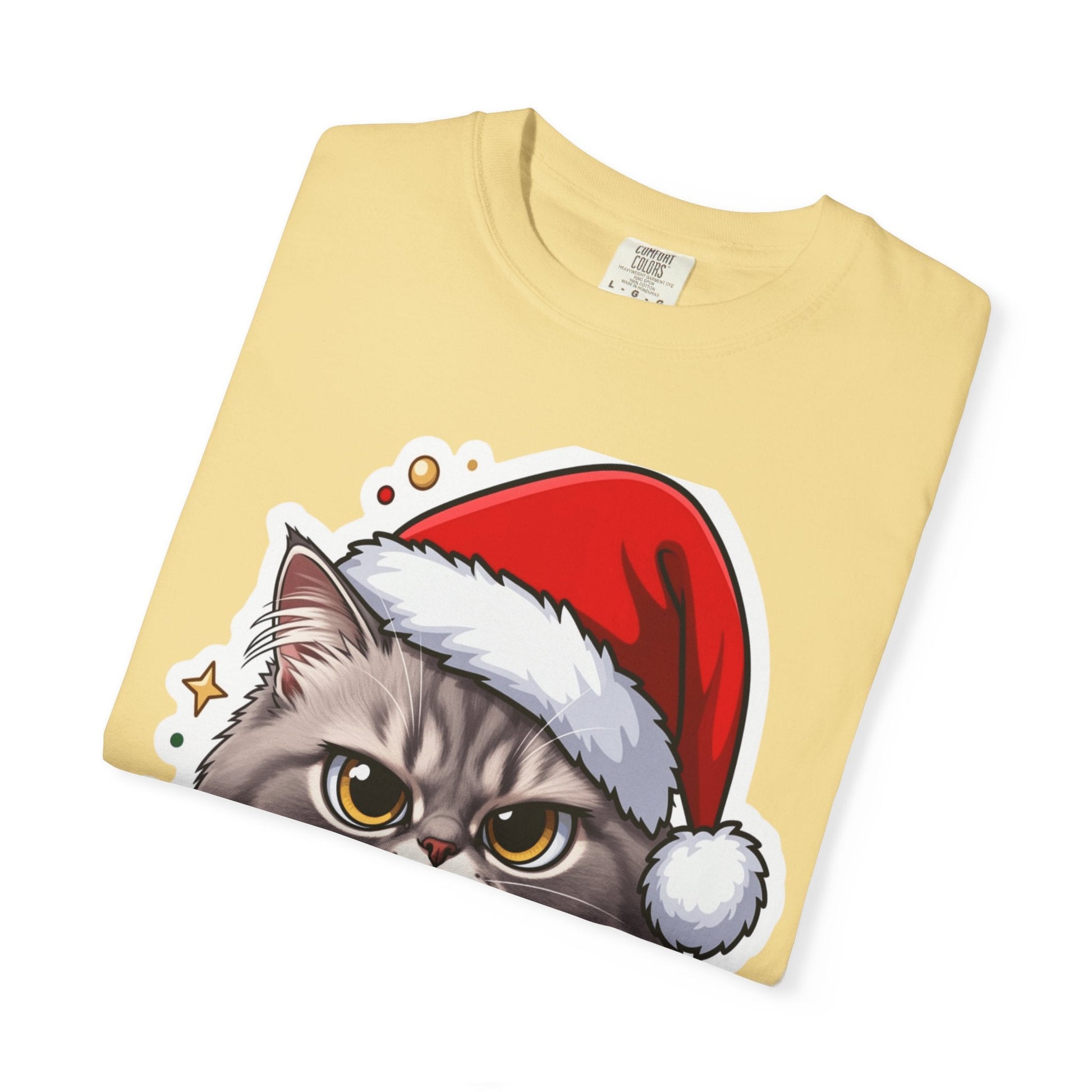 Festive Feline Fury: Holiday Grumpy Cat Illustration, Anime - Style Christmas Artwork T-shirt – Custom T-Shirt by PixelCraft360, unique decoration for events and special gifts