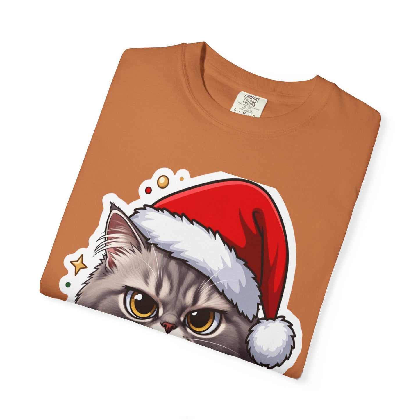 Festive Feline Fury: Holiday Grumpy Cat Illustration, Anime - Style Christmas Artwork T-shirt – Custom T-Shirt by PixelCraft360, unique decoration for events and special gifts