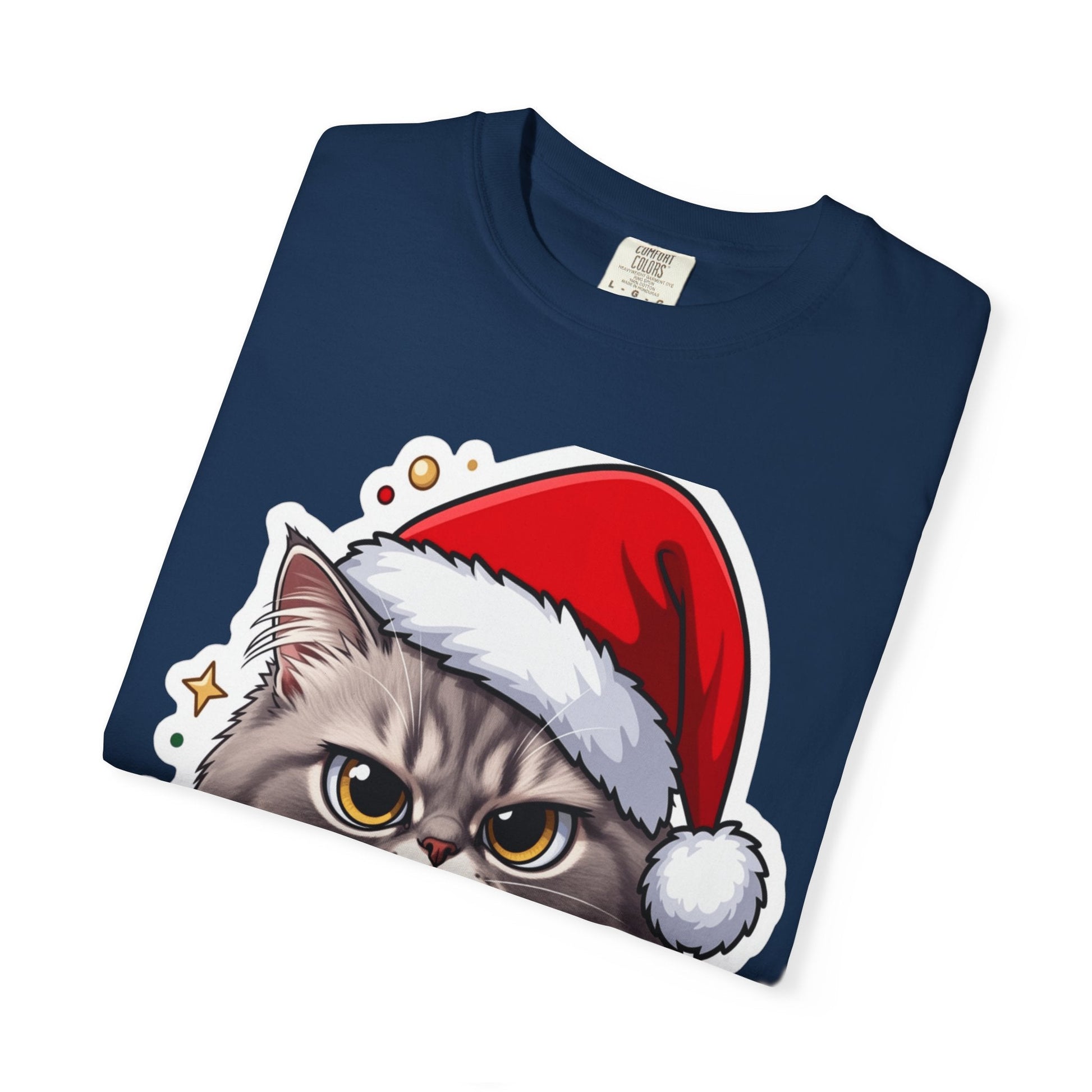 Festive Feline Fury: Holiday Grumpy Cat Illustration, Anime - Style Christmas Artwork T-shirt – Custom T-Shirt by PixelCraft360, unique decoration for events and special gifts