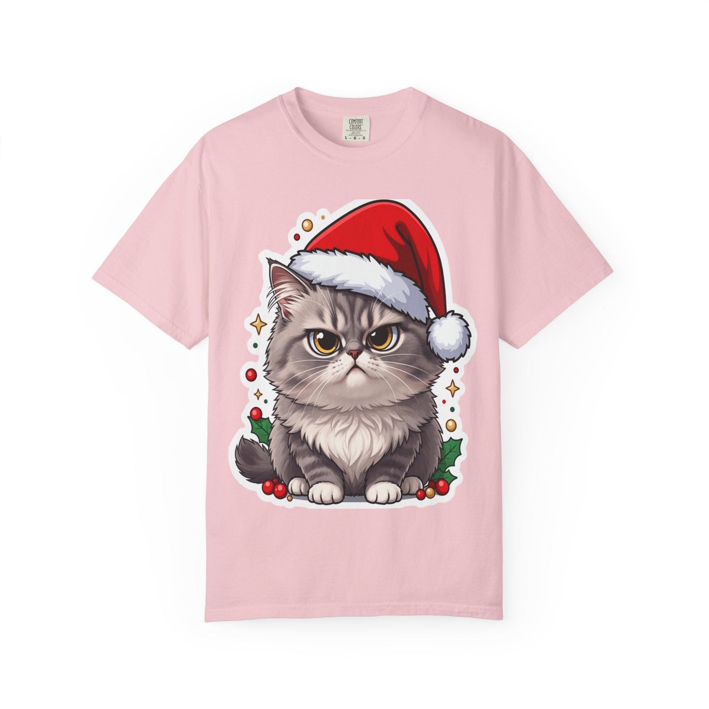 Festive Feline Fury: Holiday Grumpy Cat Illustration, Anime - Style Christmas Artwork T-shirt – Custom T-Shirt by PixelCraft360, unique decoration for events and special gifts