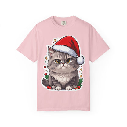 Festive Feline Fury: Holiday Grumpy Cat Illustration, Anime - Style Christmas Artwork T-shirt – Custom T-Shirt by PixelCraft360, unique decoration for events and special gifts