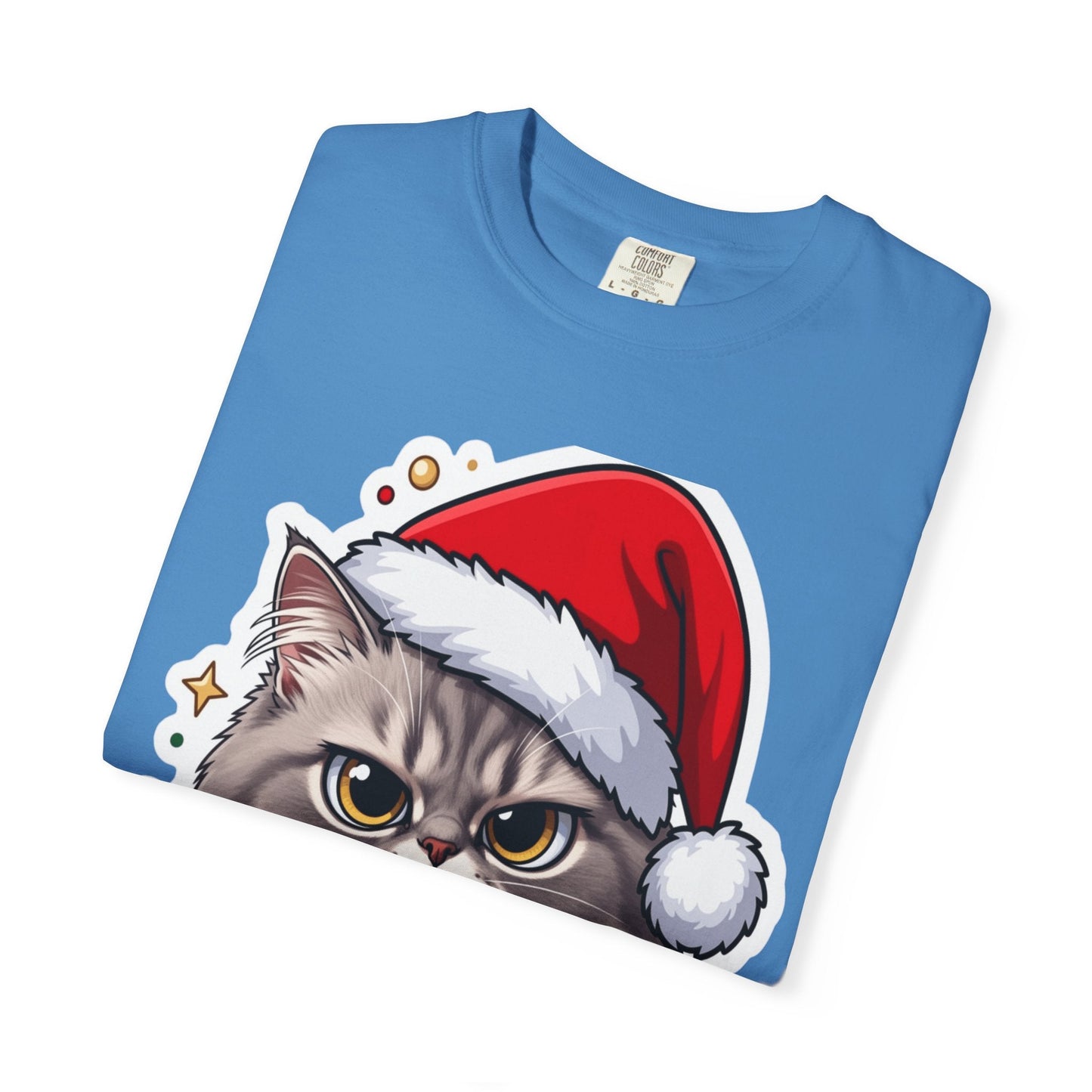 Festive Feline Fury: Holiday Grumpy Cat Illustration, Anime - Style Christmas Artwork T-shirt – Custom T-Shirt by PixelCraft360, unique decoration for events and special gifts