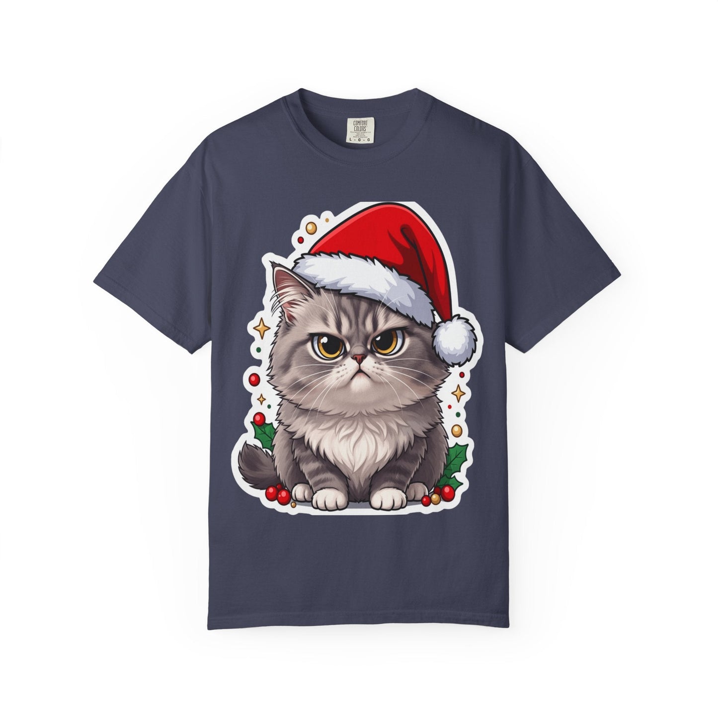 Festive Feline Fury: Holiday Grumpy Cat Illustration, Anime - Style Christmas Artwork T-shirt – Custom T-Shirt by PixelCraft360, unique decoration for events and special gifts